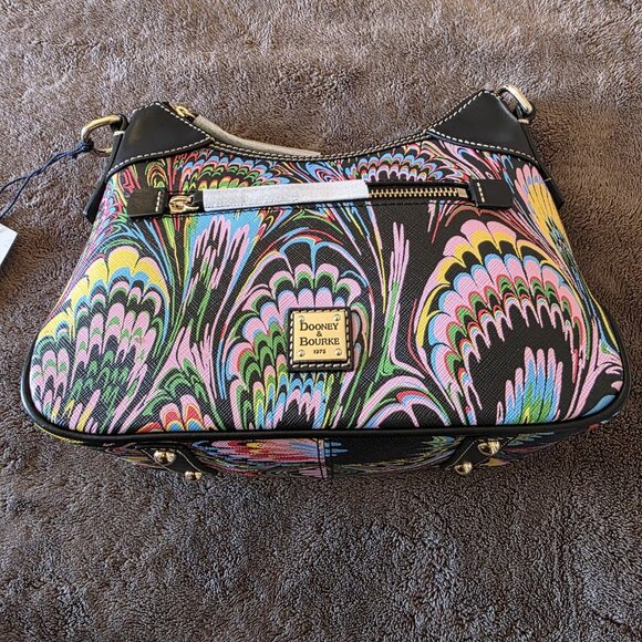 Dooney & Bourke Plumes Small Hobo Shoulder Bag Black Multi NWT Rare Coat Canvas - Picture 11 of 16